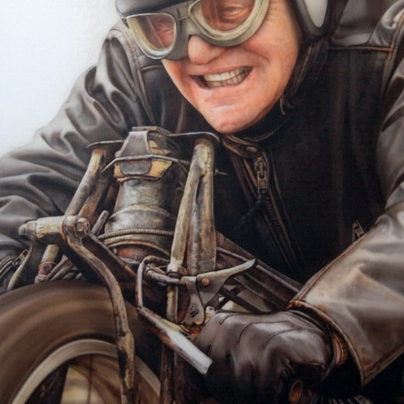 bike, motor, vintage, Burt Munro, Anthony Hopkins, Indian, fast, speed, world record, Bonneville, art, airbrush, canvas, handmade, photorealistic, old timer, movie, painting, portrait, racing, motorcycle, biker, tamas mike <img src='assets/img/sold.png' />